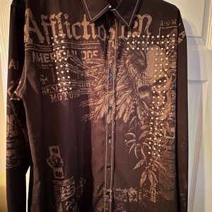 Affliction Brown Graphic Button-Down Shirt